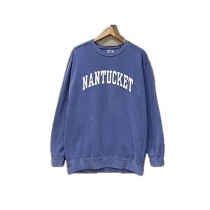 Nantucket Arch Cotton-Blend Garment Dyed Crewneck Sweatshirt (Periwinkle Blue)